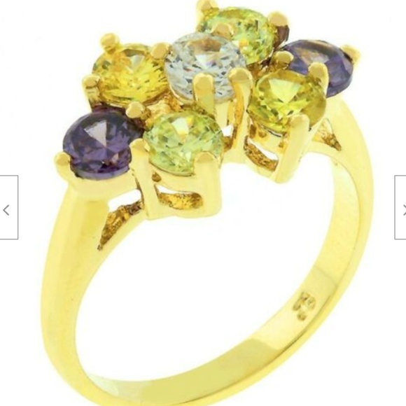 Gold Cocktail Ring Size 9 Amethyst Citrine Yellow Purple Cubic Zirconia Plated - Picture 5 of 8
